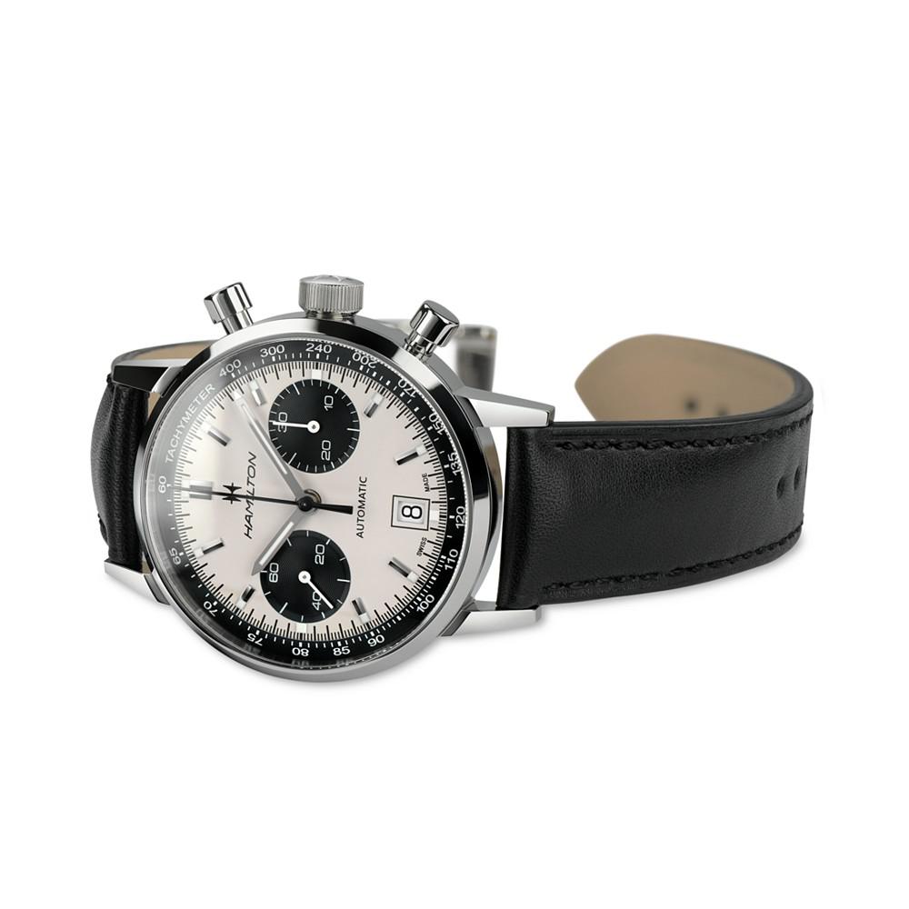 Men's Swiss Automatic Chronograph Intra-Matic Black Leather Strap Watch 40mm商品第3张图片规格展示