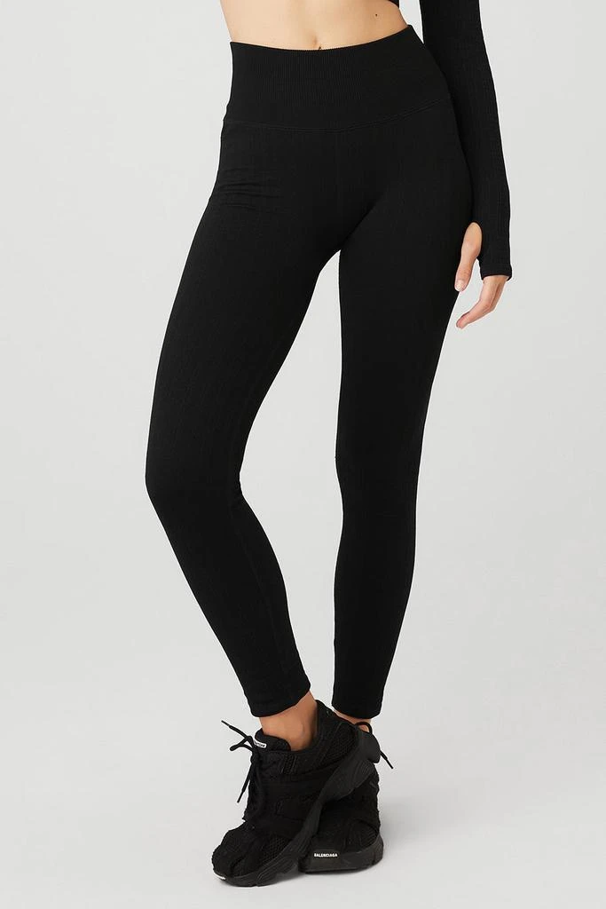 商品Alo|Seamless Cable Knit High-Waist Legging - Black,价格¥646,第1张图片