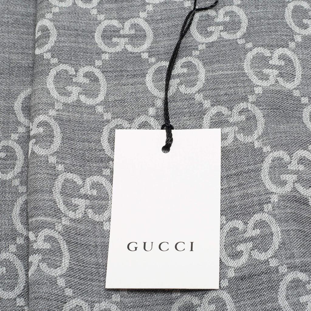 Gucci Grey GG Monogram Wool & Silk Fringed Scarf商品第5张图片规格展示