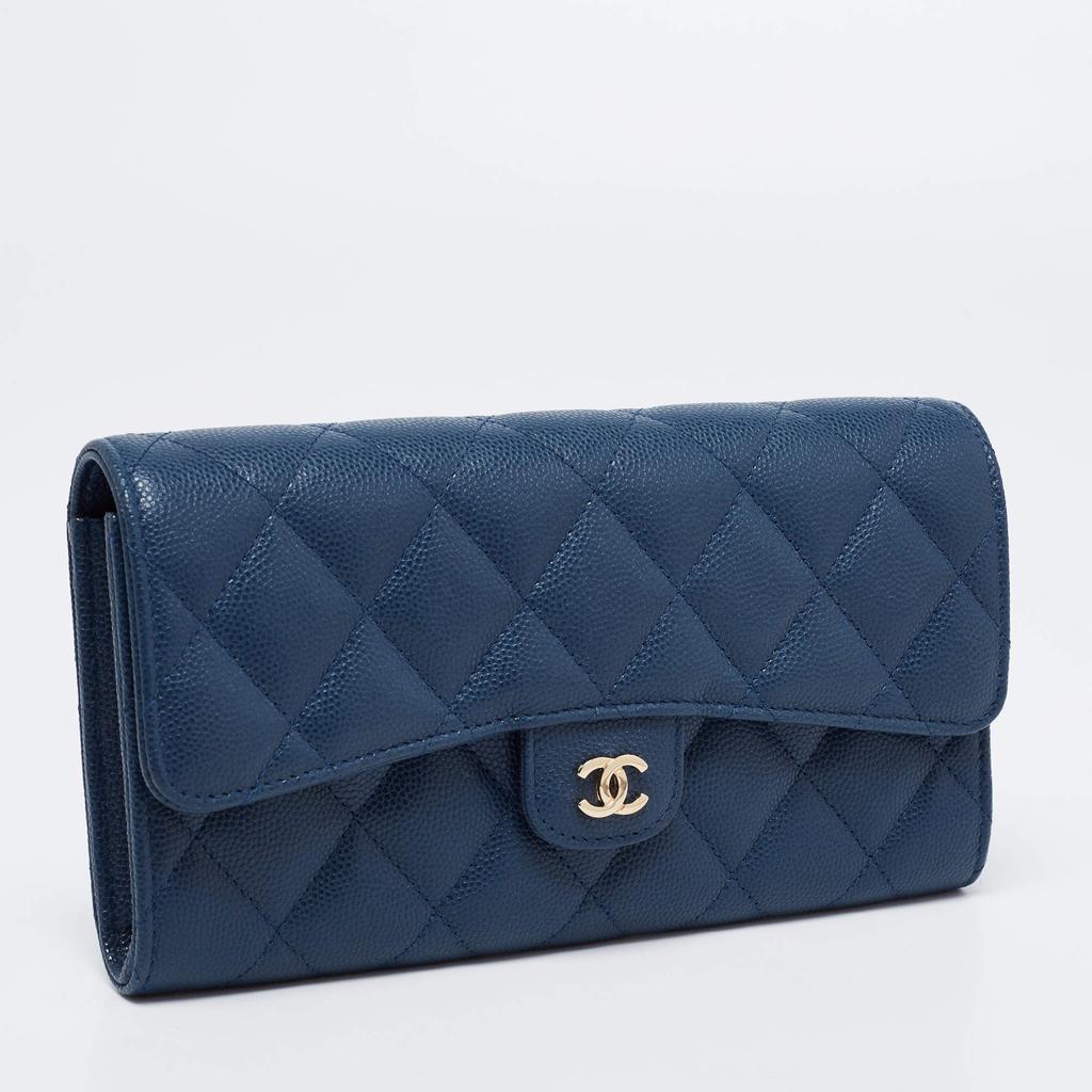 Chanel Blue Leather Classic Flap Wallet商品第3张图片规格展示