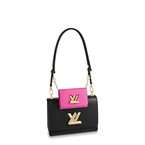 商品Louis Vuitton|【预售十天】Louis Vuitton/路易威登 22春夏新款TWIST系列 女士中号黑色/紫红色水波纹皮革金色旋扣配可拆卸小袋斜跨多功能二合一单肩包M59885,价格¥33367,第1张图片