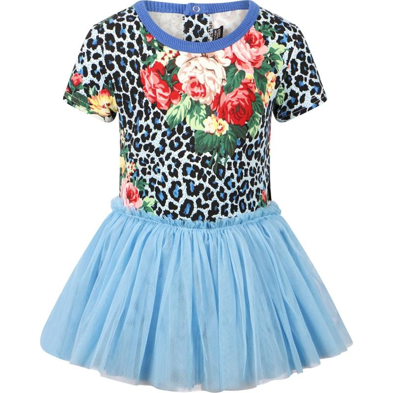 商品Rock Your Baby|Leopard and flowers print mesh bottom dress in blue,价格¥844,第1张图片