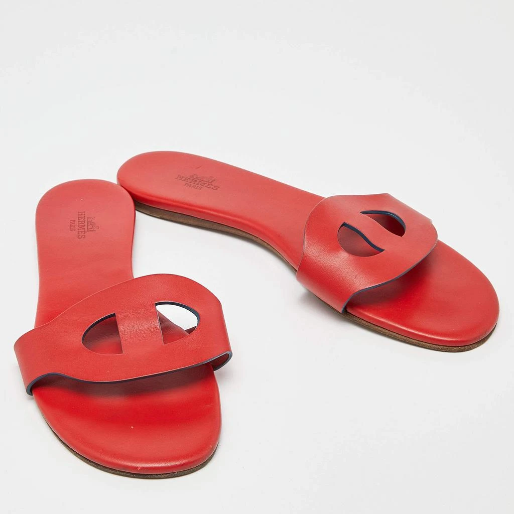 商品[二手商品] Hermes|Hermes Red Leather Lisboa Slide Flats Size 39,价格¥2815,第4张图片详细描述