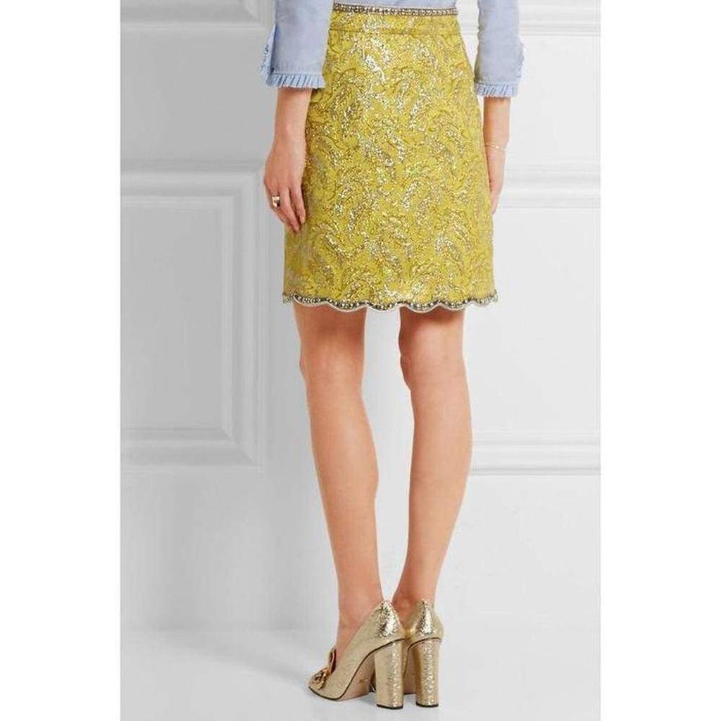 商品Gucci|Yellow Brocade Jacquard Mini Skirt,价格¥6643,第5张图片详细描述