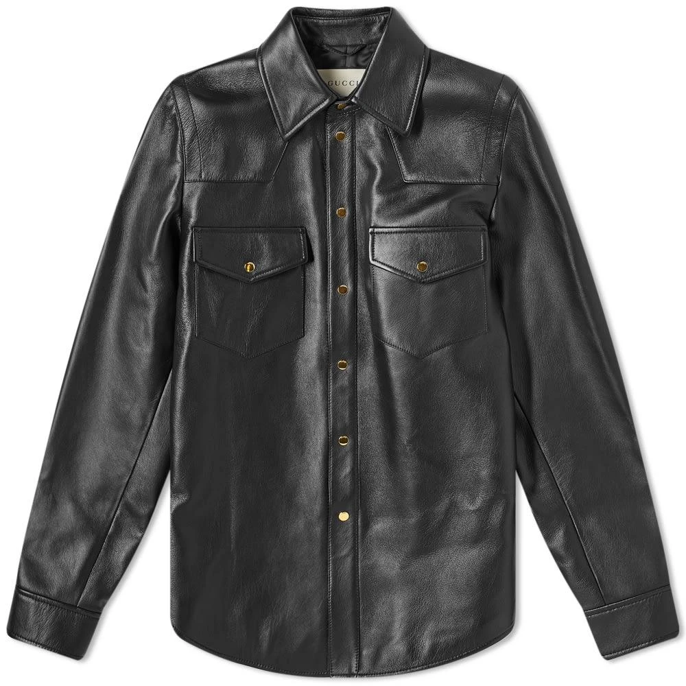 商品Gucci|Gucci Embossed Logo Leather Shirt Jacket,价格¥10648,第1张图片