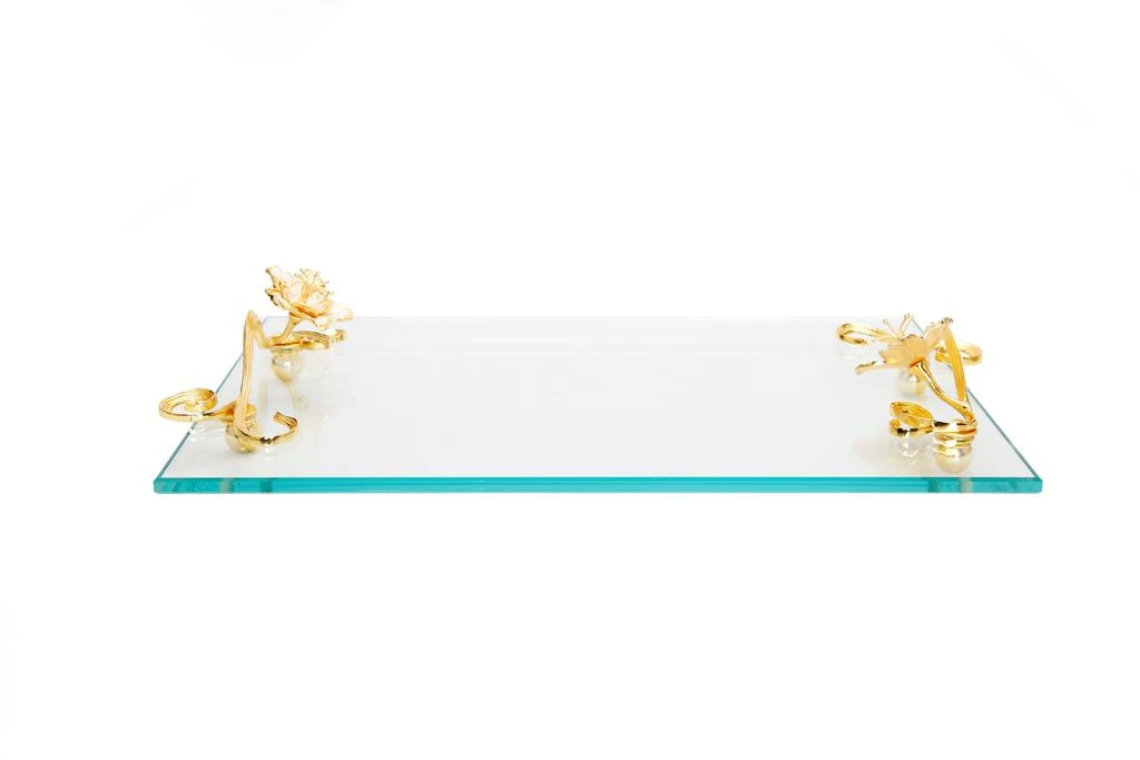 商品Classic Touch Decor|Glass Tray with Jewel Flower Handles,价格¥771,第2张图片详细描述