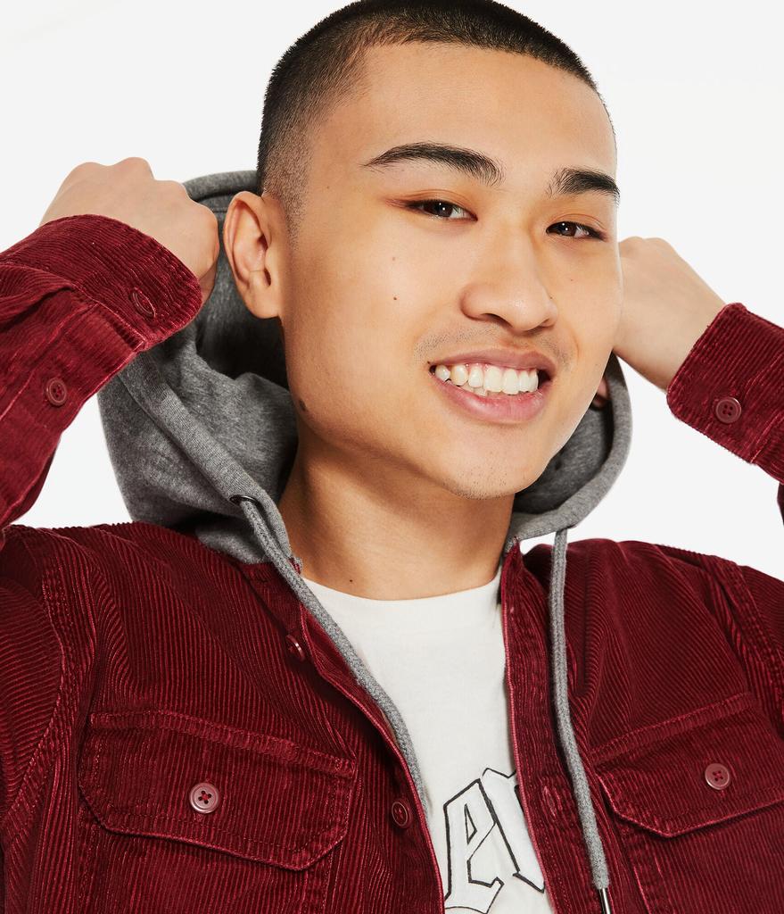 Aeropostale Men's Long Sleeve Hooded Corduroy Button-Down Shirt商品第3张图片规格展示