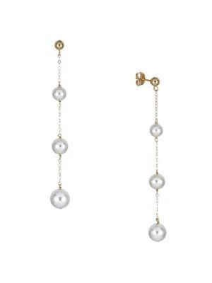 商品BELPEARL|14K Yellow Gold & 6-8MM Cultured Pearl Drop Earrings,价格¥1320,第1张图片