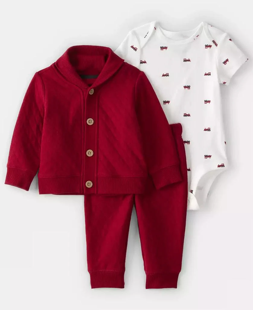 商品Carter's|Baby Boys 3-Piece Quilted Cardigan, Bodysuit and Pants Set,价格¥280,第1张图片