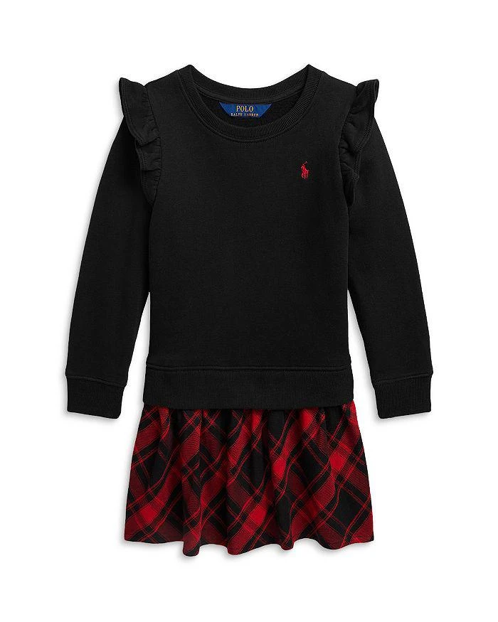 商品Ralph Lauren|Girls' Plaid & Fleece Sweatshirt Dress - Little Kid,价格¥295,第1张图片