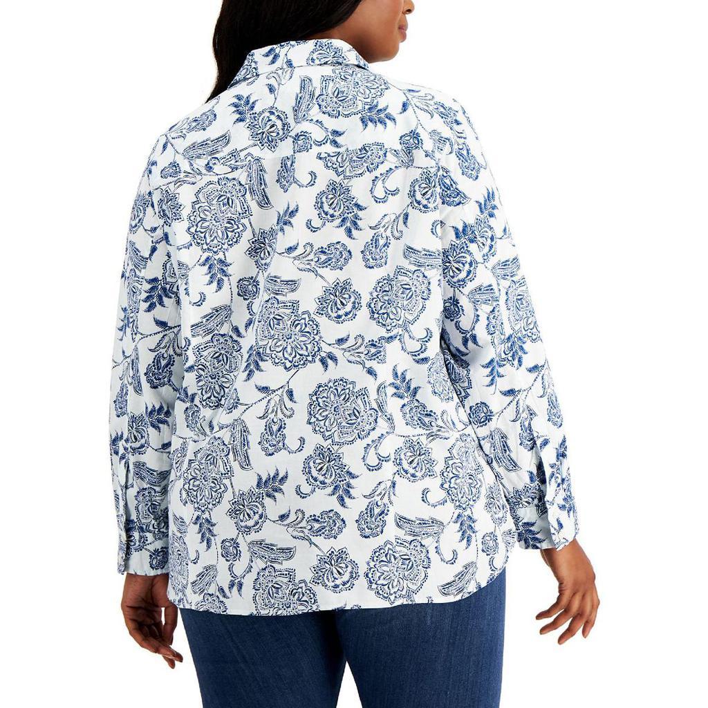 商品Tommy Hilfiger|Tommy Hilfiger Womens Plus Cotton Floral Button-Down Top,价格¥261,第4张图片详细描述