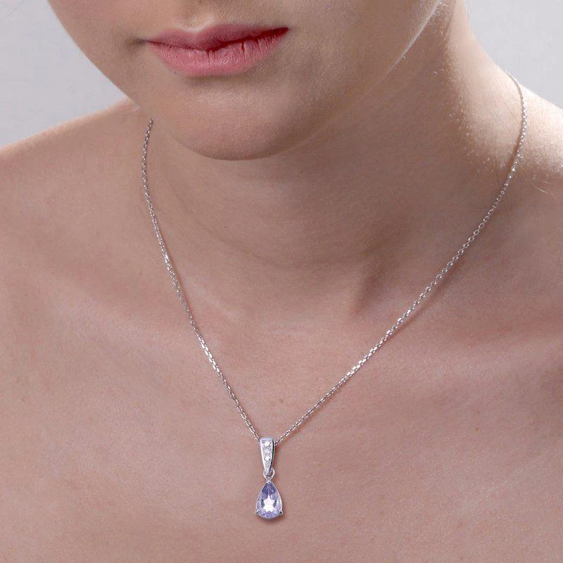 商品Vir Jewels|0.85 Cttw Pendant Necklace, Purple Amethyst Pear Shape Pendant Necklace For Women In .925 Sterling Silver With Rhodium, 18" Chain, Prong Setting,价格¥642,第2张图片详细描述