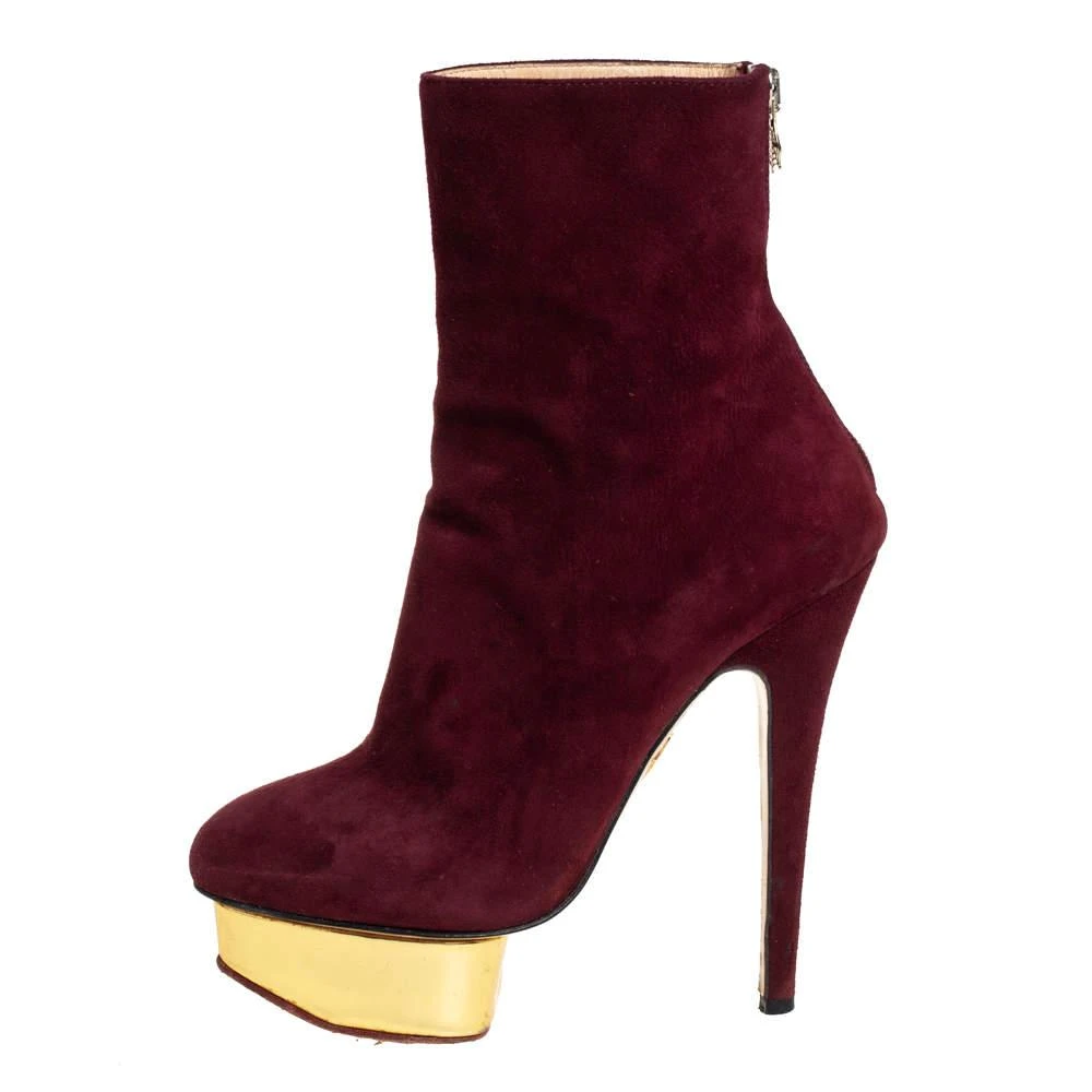商品[二手商品] Charlotte Olympia|Charlotte Olympia Burgundy Suede  Ankle Boots Size 36,价格¥1397,第2张图片详细描述