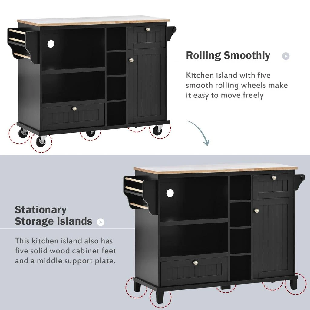 商品Streamdale Furniture|Streamdale Solid wood kitchen island cart with storage and wheels,价格¥3120,第4张图片详细描述