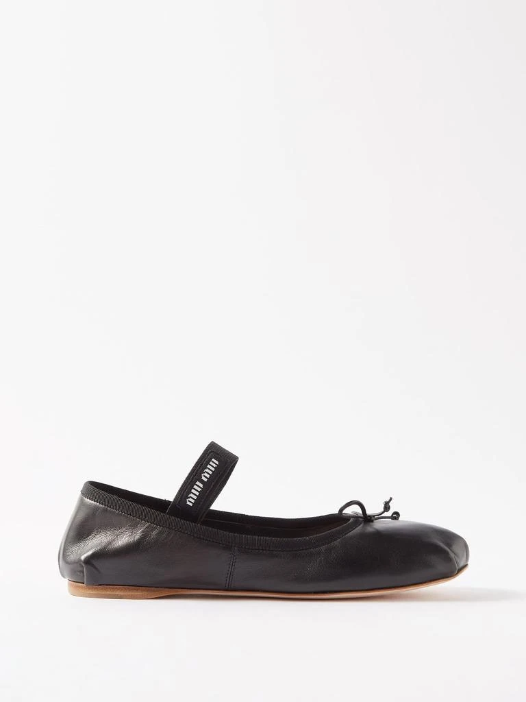 商品Miu Miu|Logo-strap leather ballet flats,价格¥7080,第1张图片