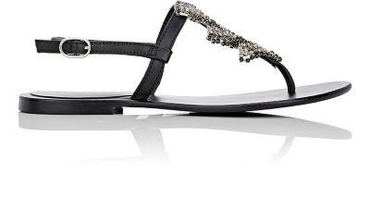 商品Barneys New York|Crystal-Embellished Leather T-Strap Sandals,价格¥894,第1张图片