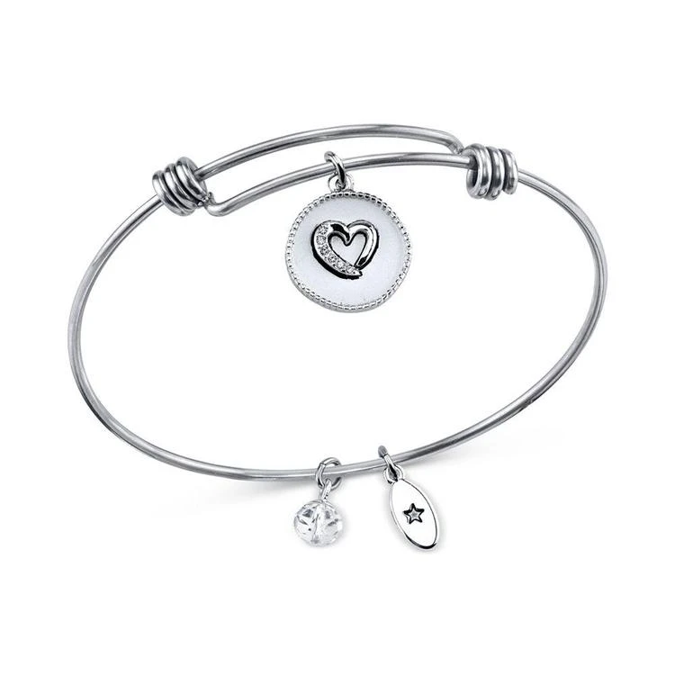 商品Unwritten|Crystal Accented Mom Heart Charm Adjustable Bangle Bracelet in Stainless Steel,价格¥105,第2张图片详细描述