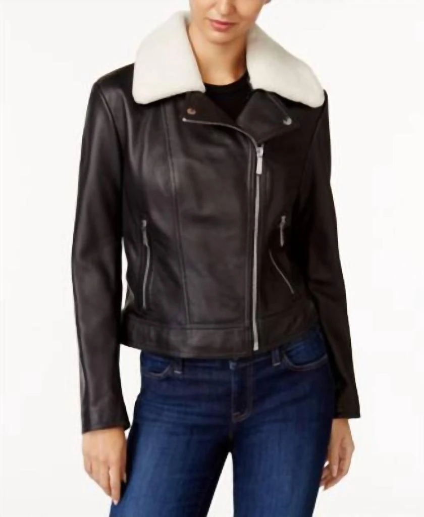 商品Michael Kors|Shearling Collar Leather Jacket In Black,价格¥1679,第1张图片