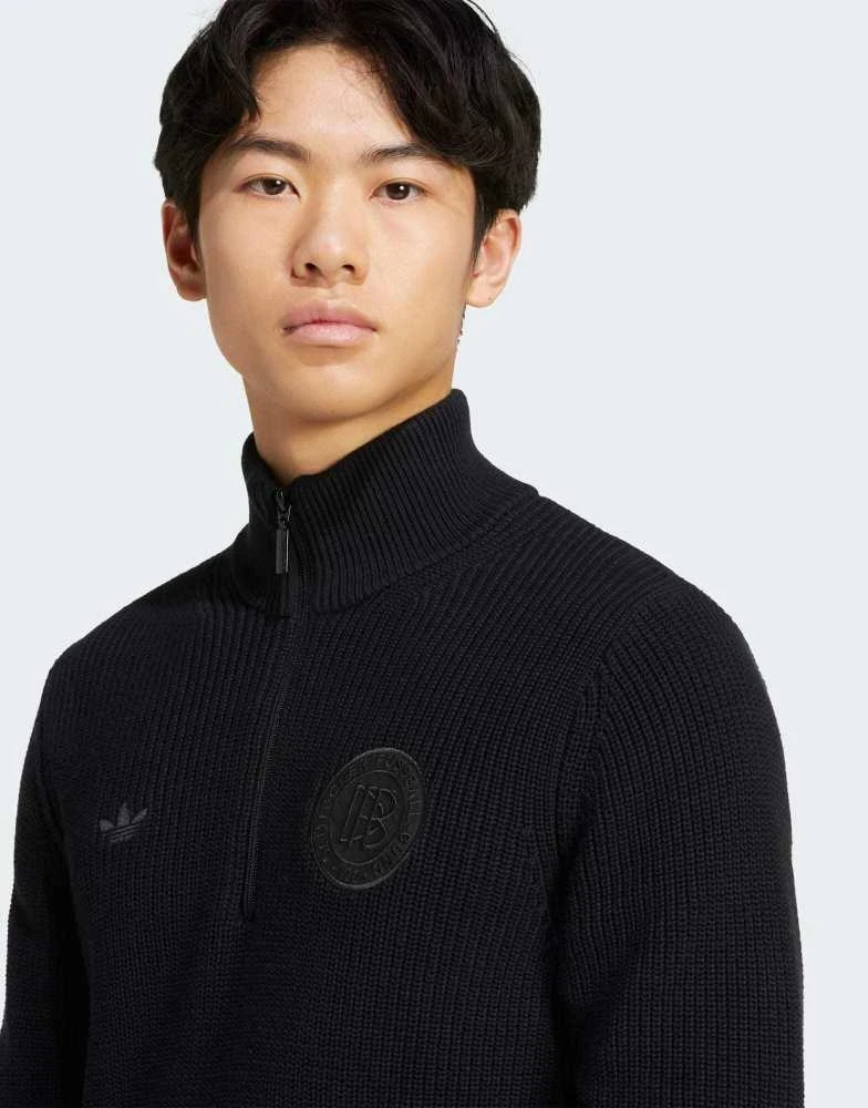 商品Adidas|adidas Originals Germany anniversary half-zip knit sweatshirt in black,价格¥1258,第2张图片详细描述