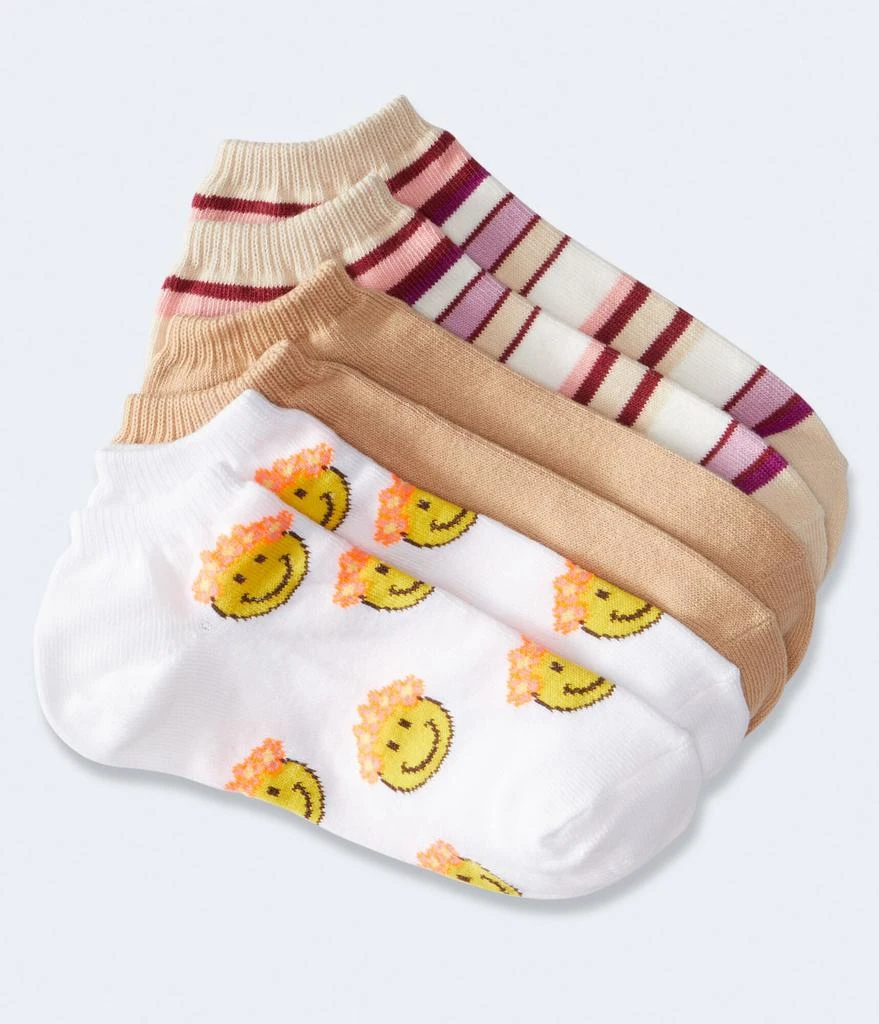 商品Aeropostale|Aeropostale Flower Crown Smiley Face Ankle Sock 3-Pack,价格¥45,第1张图片