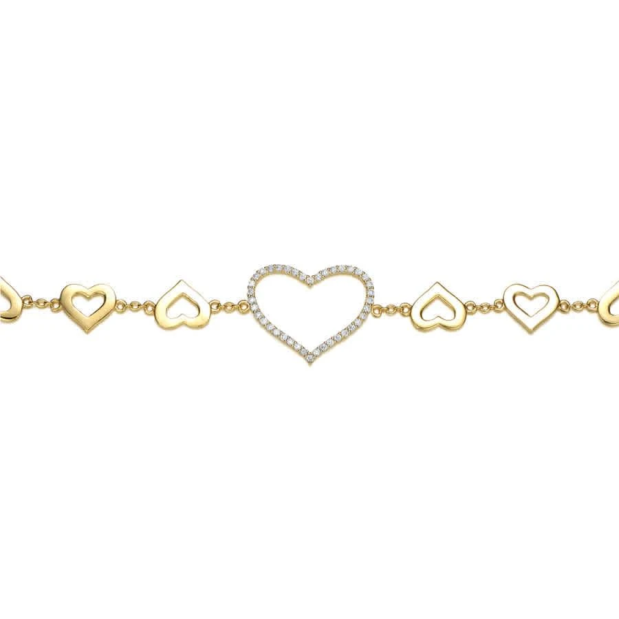 商品Megan Walford|14k Gold Plated with DIamond Cubic Zirconia Heart Halo Charm Kids/Teens Bracelet in Sterling Silver,价格¥669,第3张图片详细描述