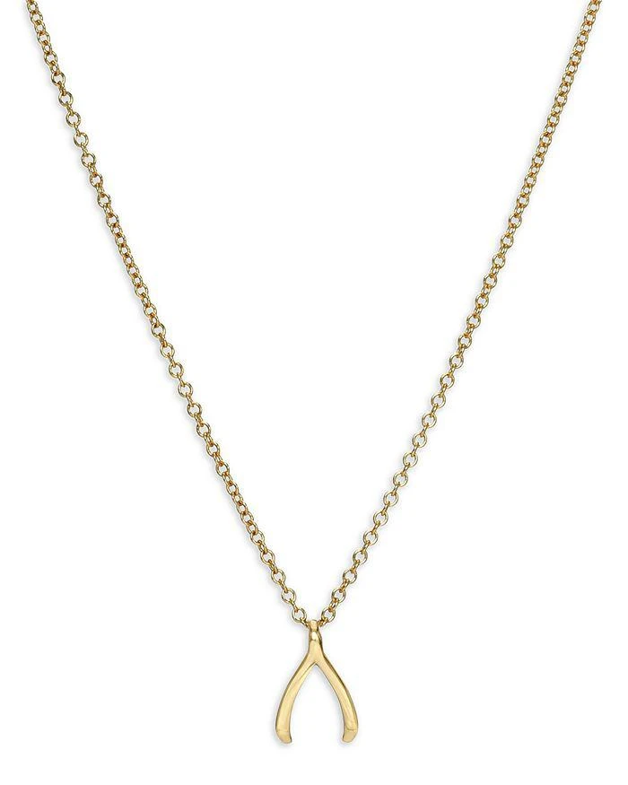 商品Zoe Lev|14K Yellow Gold Wishbone Pendant Necklace, 16-18",价格¥2729,第1张图片详细描述