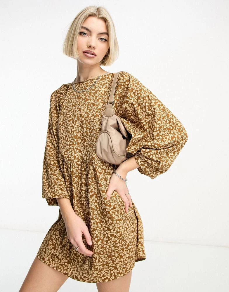 商品Daisy Street|Daisy Street long sleeve smock dress in brown floral,价格¥255,第2张图片详细描述