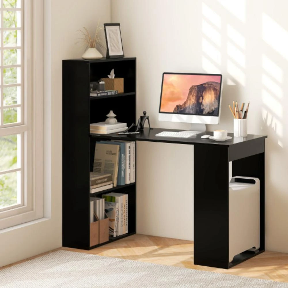 商品Hivvago|Computer Desk Writing Workstation Office with 6-Tier Storage Shelves-Black,价格¥1168,第2张图片详细描述