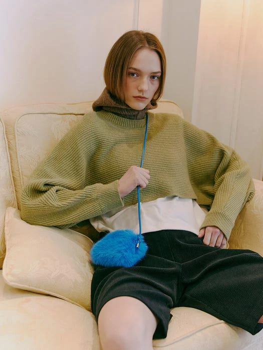商品ETMON|Round Crop Knit Top (Olive Green),价格¥740,第4张图片详细描述