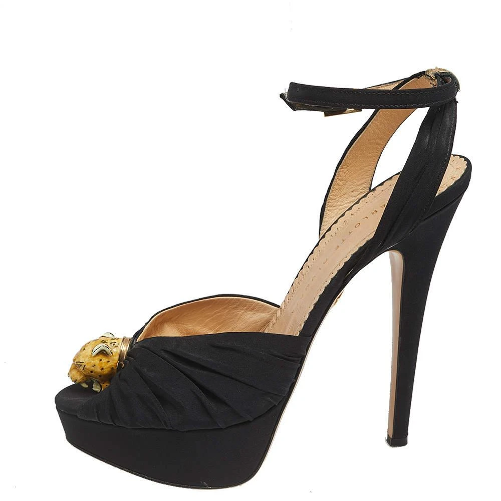 商品[二手商品] Charlotte Olympia|Charlotte Olympia Black Satin Bruce Enamel Leopard Platform Sandals Size 38.5,价格¥1470,第2张图片详细描述
