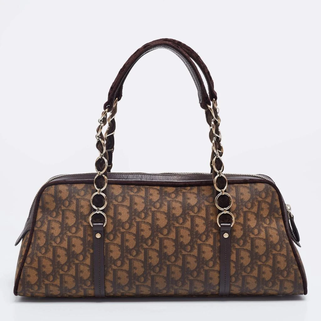 商品[二手商品] Dior|Dior Beige/Brown Oblique Coated Canvas,Velvet and Leather Trotter Romantique Satchel,价格¥3921,第4张图片详细描述