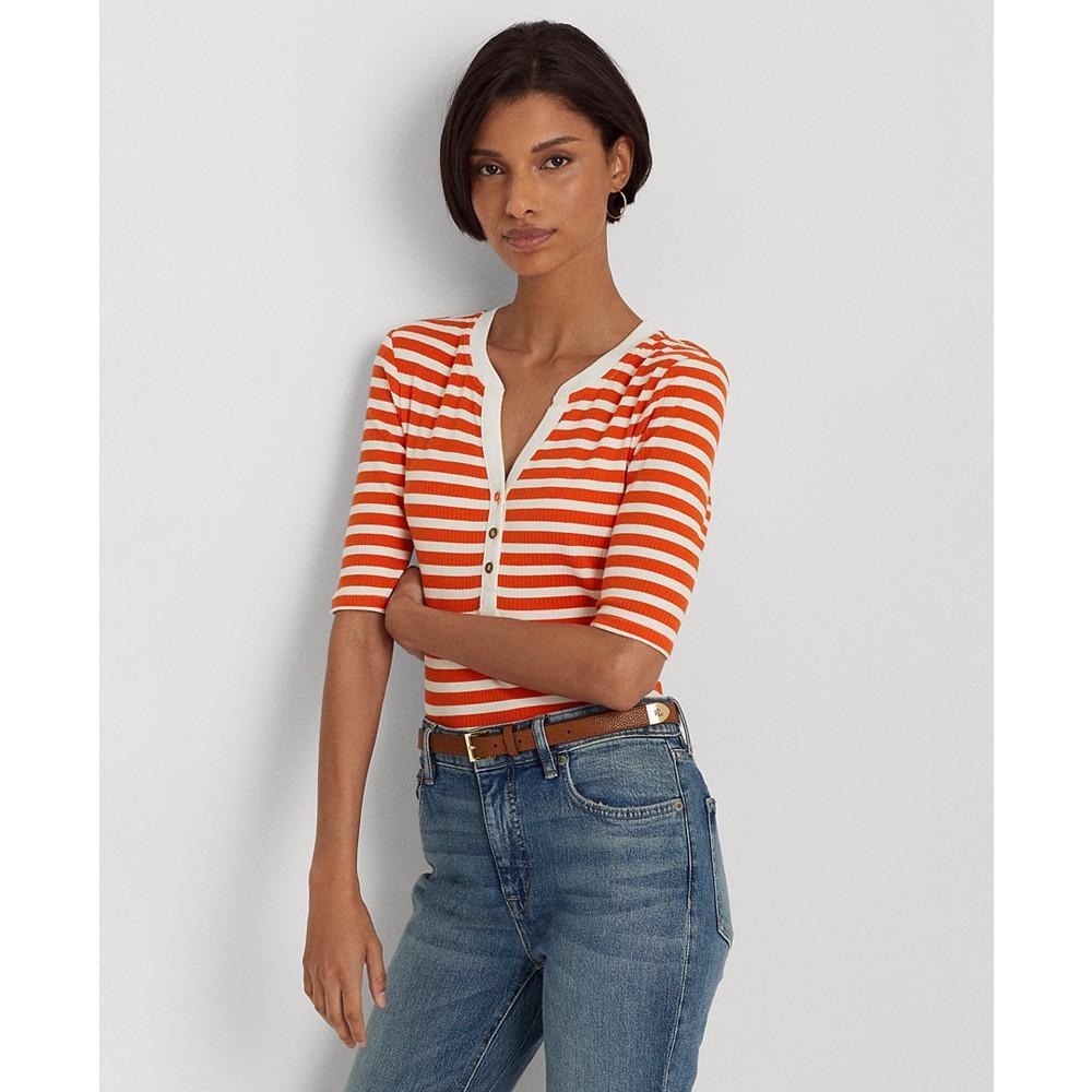 商品Ralph Lauren|Striped Cotton-Blend Henley T-Shirt,价格¥399,第1张图片