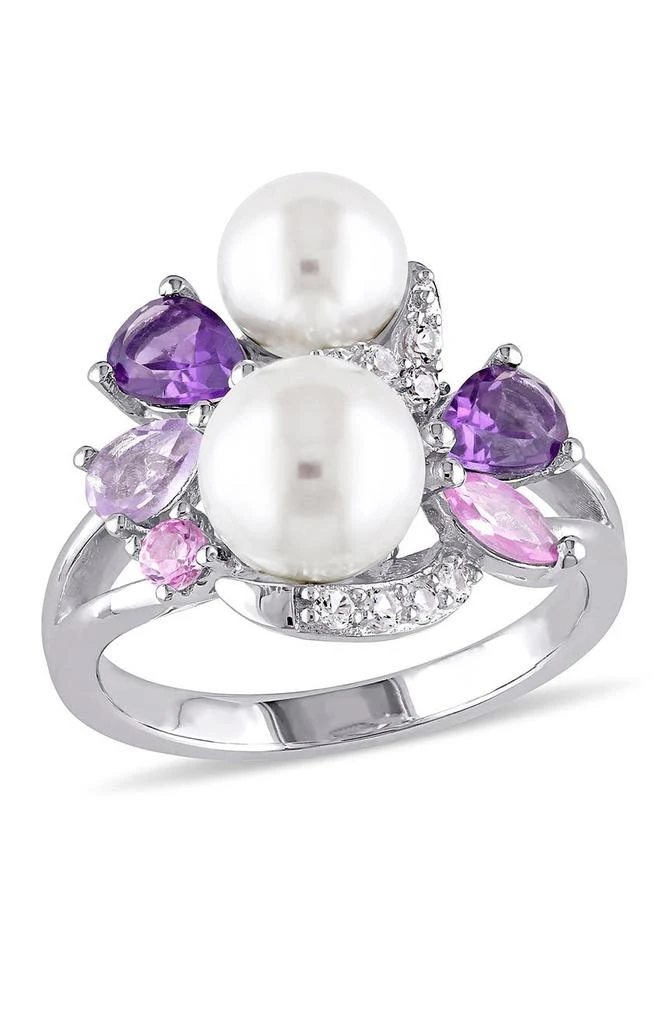 商品DELMAR|Sterling Silver 6.5-7mm & 7.5-8mm White Freshwater Cultured Pearl & Semi-Precious Stone Ring,价格¥712,第1张图片