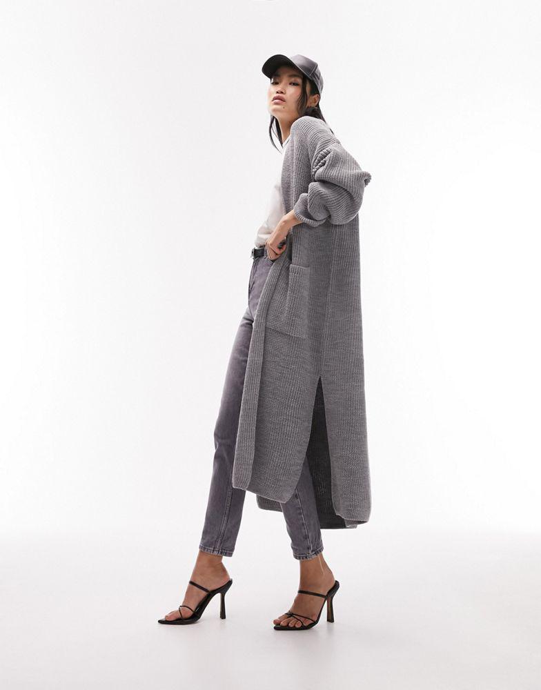 Topshop knitted maxi cardi in grey商品第1张图片规格展示