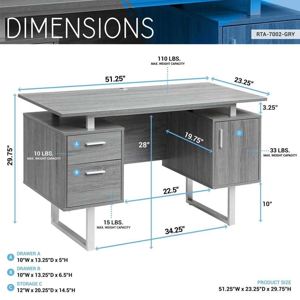 商品Streamdale Furniture|Streamdale Modern Office Desk With Storage,价格¥3044,第4张图片详细描述