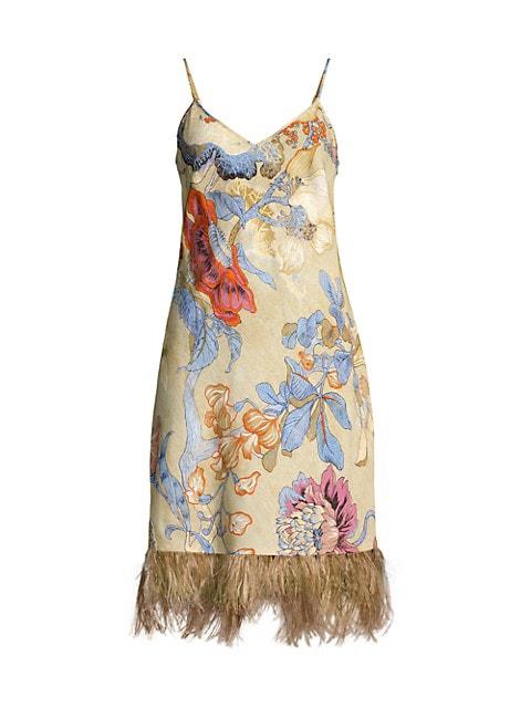 Miki Floral Feather-Trim Slip dress商品第1张图片规格展示