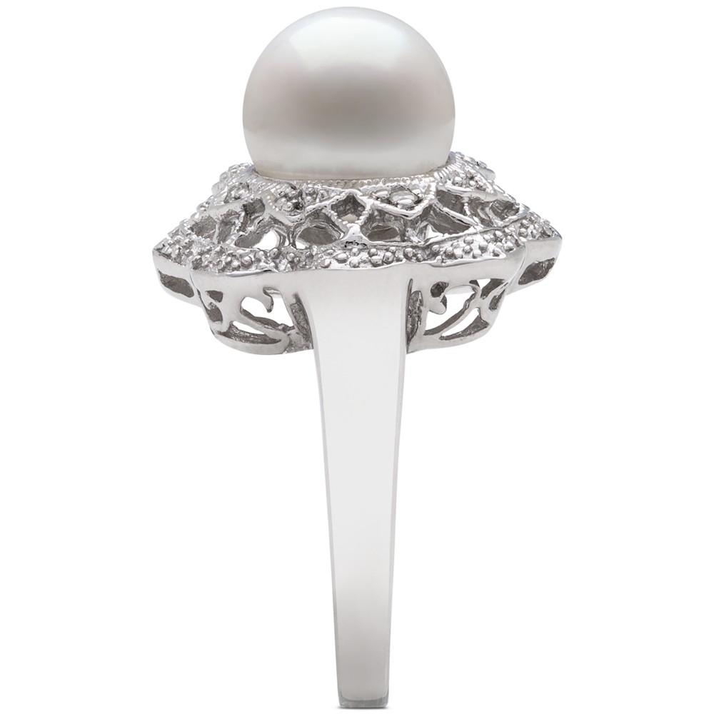 Cultured Freshwater Pearl (9mm) & Diamond Accent Filigree Statement Ring in Sterling Silver商品第4张图片规格展示
