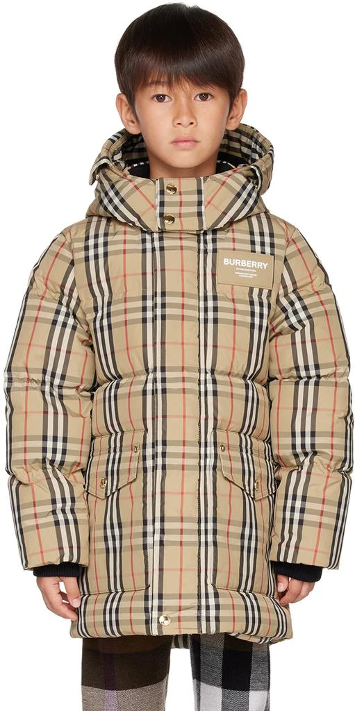 商品Burberry|Kids Beige Vintage Check Down Coat,价格¥6809,第1张图片