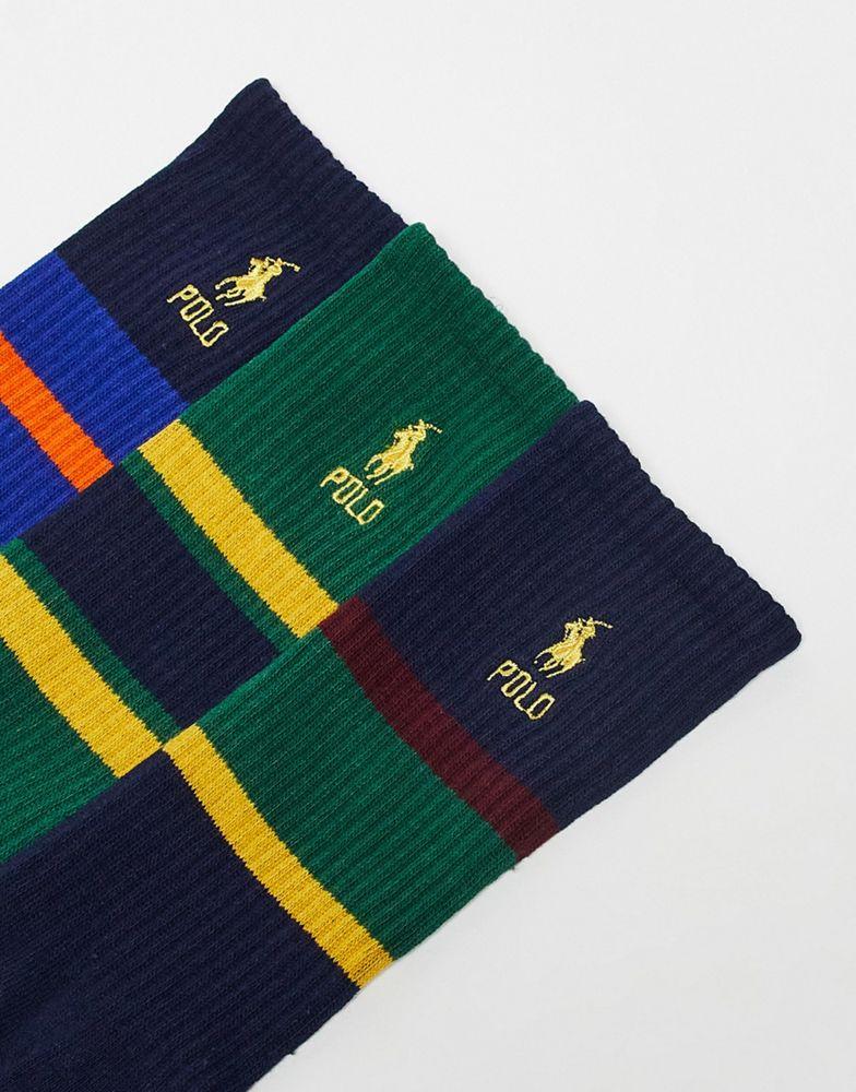 Polo Ralph Lauren 3 pack socks in green, navy yellow with logo商品第2张图片规格展示