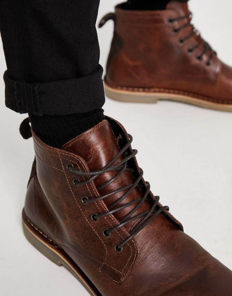 商品ASOS|ASOS DESIGN desert boots in tan leather with suede detail,价格¥374,第4张图片详细描述