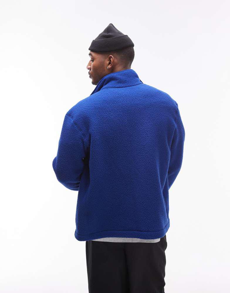 Shop ARKET fleece pile jacket with zip front pocket in bright blue