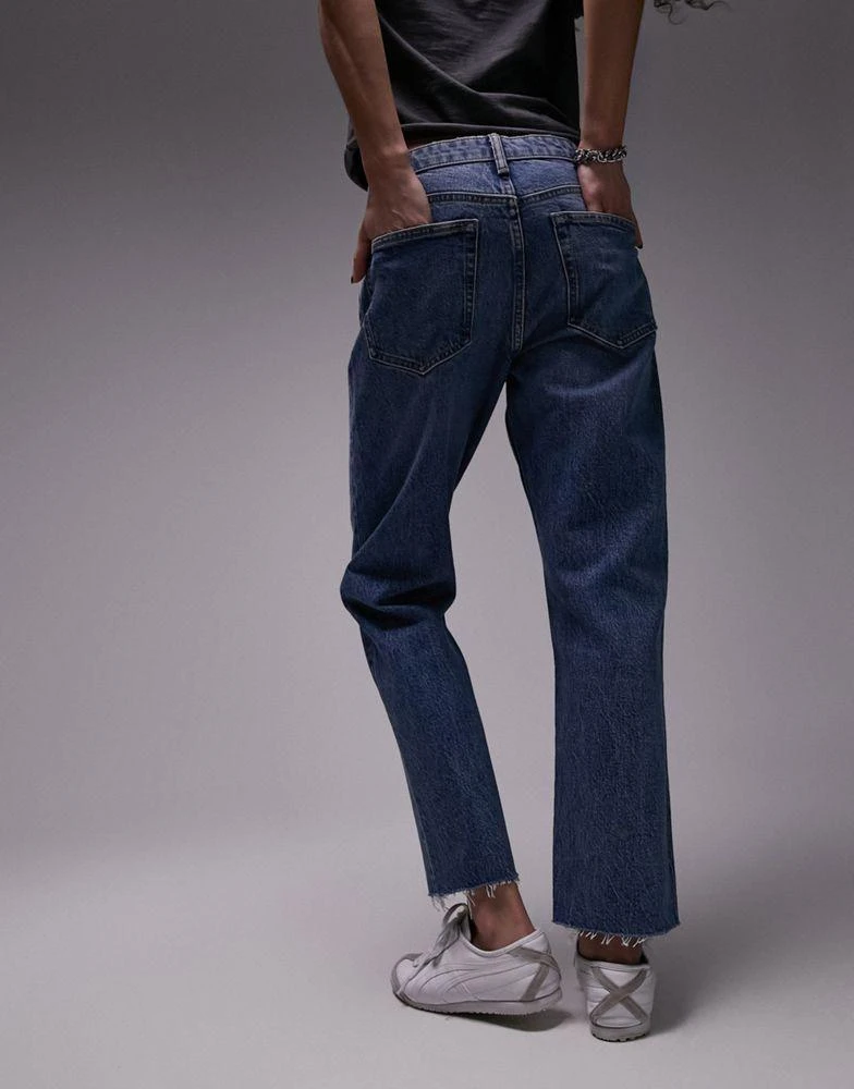 商品Topshop|Topshop cropped mid rise straight jeans with raw hems in  mid blue,价格¥209,第5张图片详细描述