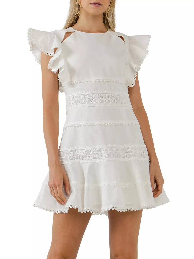 商品Endless Rose|Lace Trimmed Ruffle Sleeve Dress with Cutout,价格¥899,第3张图片详细描述