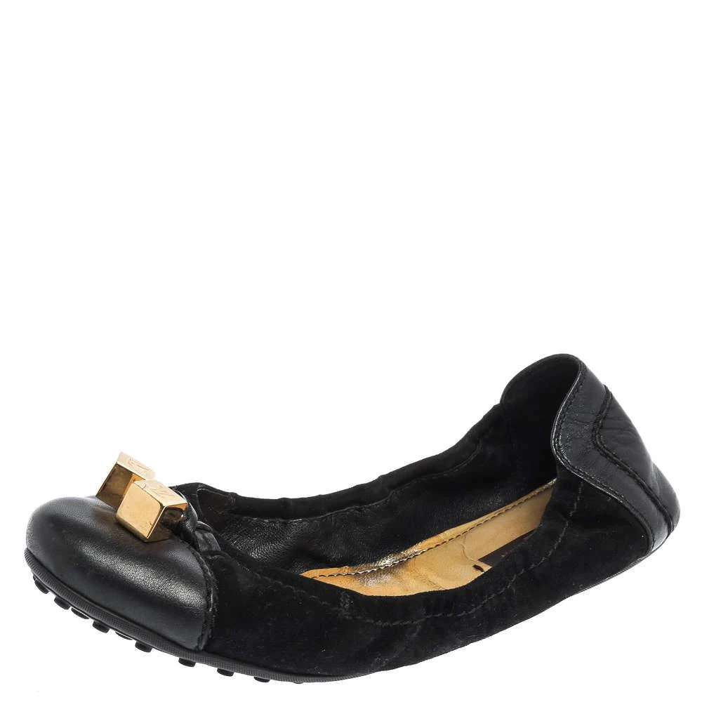 商品[二手商品] Louis Vuitton|Louis Vuitton Black  Suede And Leather Dice Scrunch Ballet Flats Size 38,价格¥1269,第1张图片