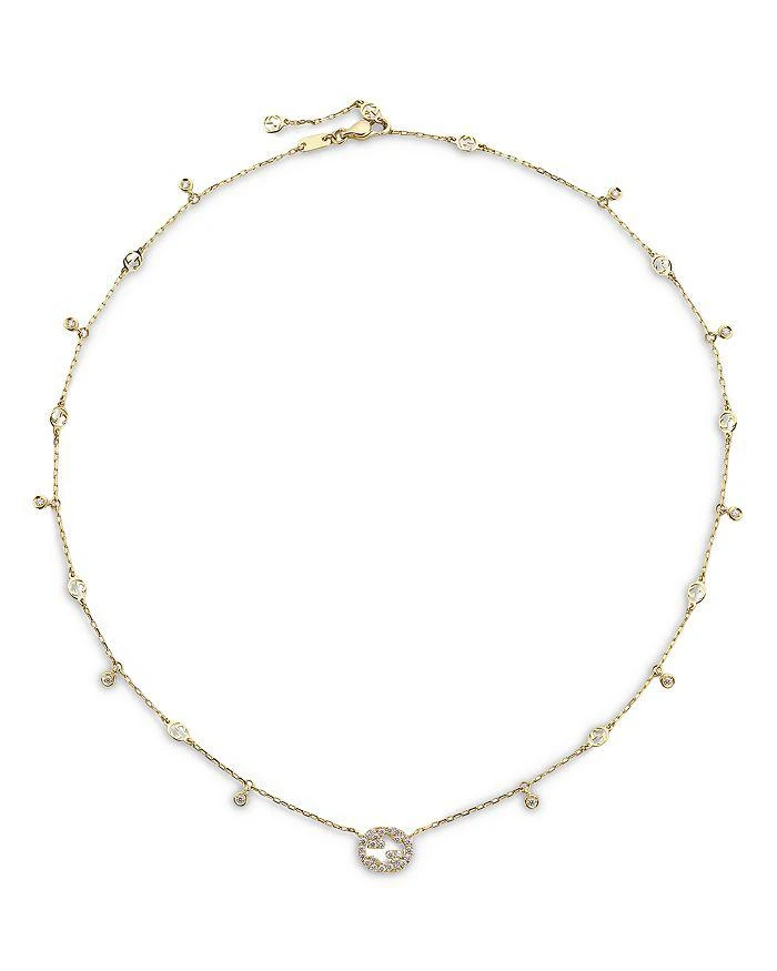商品Gucci|18K Yellow Gold Interlocking G Diamond Dangle Pendant Necklace, 15-16.5",价格¥24850,第1张图片详细描述
