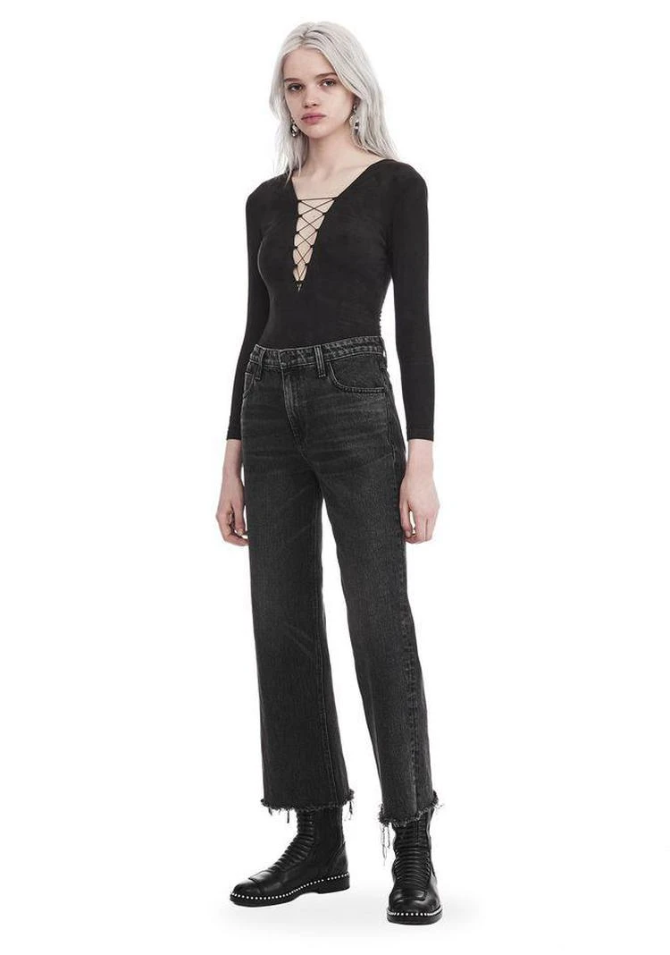 商品Alexander Wang|STRETCH FAUX SUEDE LONG SLEEVE LACE-UP BODYSUIT,价格¥1462,第1张图片