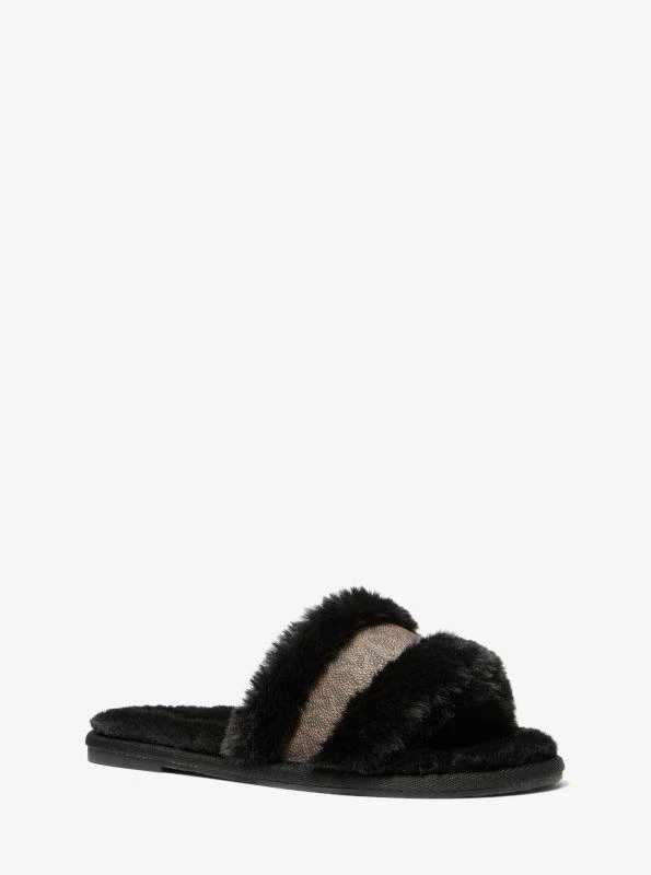 商品Michael Kors|Alexis Faux Fur and Metallic Signature Logo Slide Sandal,价格¥365,第1张图片