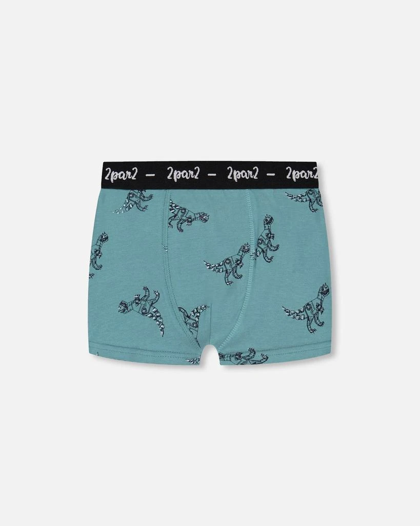 商品Deux par Deux|Organic Cotton Boxer Short Teal With Mechanical Dinosaurs Print,价格¥96,第1张图片