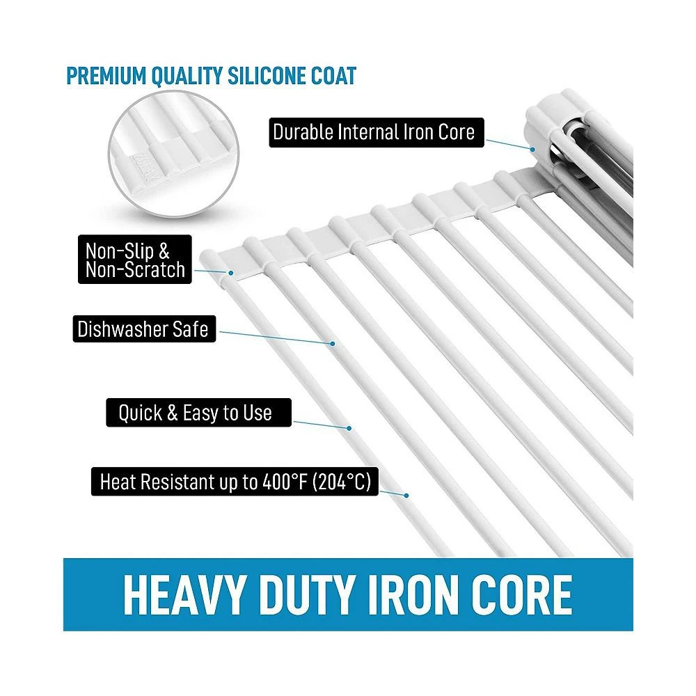 商品Zulay Kitchen|Multipurpose Heavy Duty Silicone Roll Up Sink Drying Rack,价格¥186,第3张图片详细描述