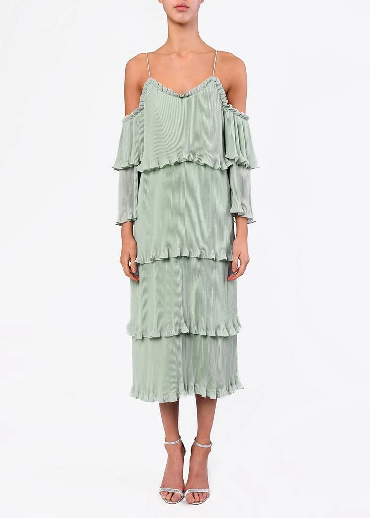 商品True Decadence|True decadence sea foam green pleated tiered cold shoulder midi dress,价格¥696,第4张图片详细描述